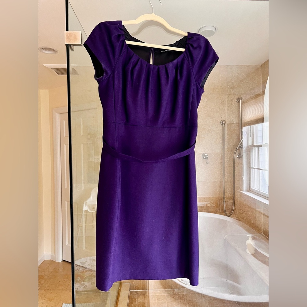 Elie Tahari Purple Sheath Midi Dress with Bateau Neckline